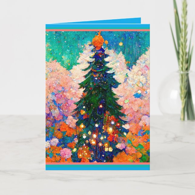 Carte de Noël avec arbre, style Klimt, Colorée (Devant)