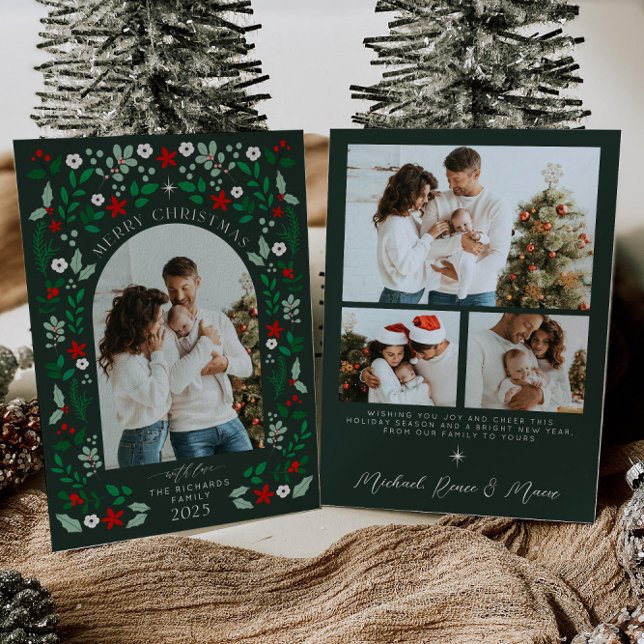 Carte de Noël avec arche florale pour photo (Créateur téléchargé)