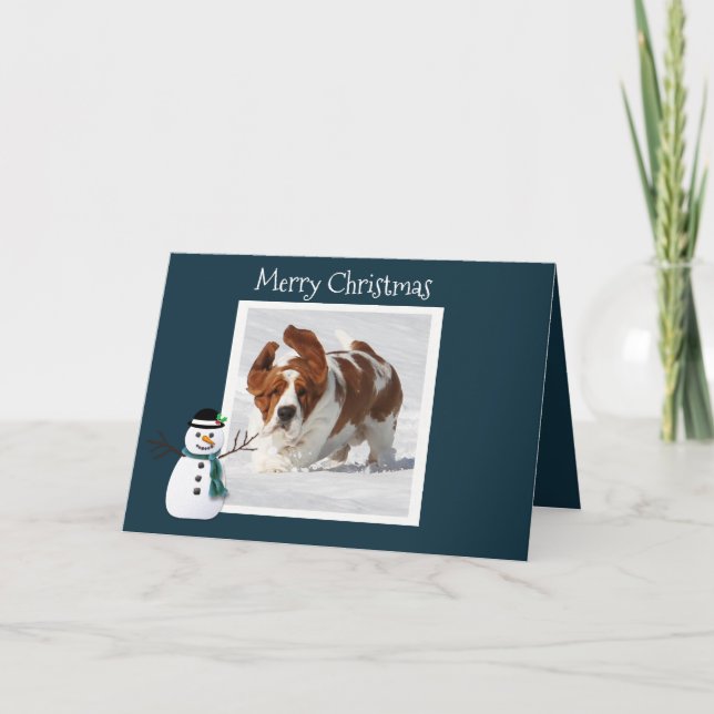 Carte de Noël avec Basset Hound en neige (Devant)