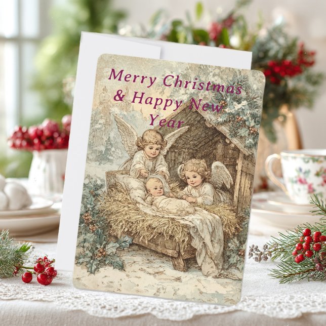 carte de Noël avec bébé Jésus dans une crèche  (Créateur téléchargé)