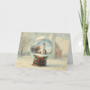 Carte de Noël avec boule à neige de phare