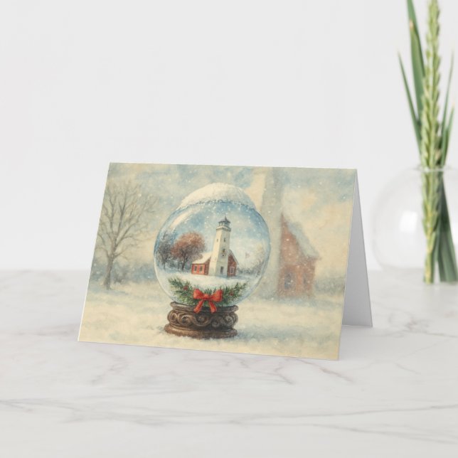 Carte de Noël avec boule à neige de phare (Devant)