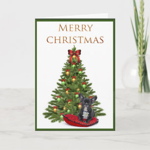 Carte de Noël avec Bouledogue Français et sapin de