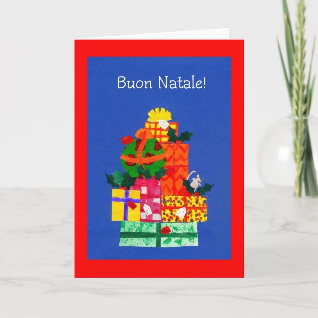 Carte de Noël avec cadeaux - Salutation italienne (Devant)
