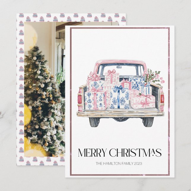 Carte de Noël avec camion en style chinoiserie  (Devant / Derrière)
