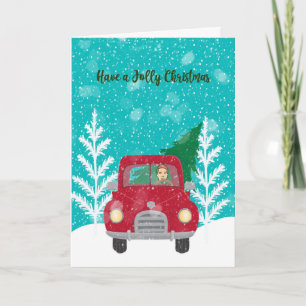 Carte de Noël avec Camion Rouge et Arbre de Noël