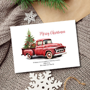 Carte de Noël avec camionnette rouge et arbre à l'