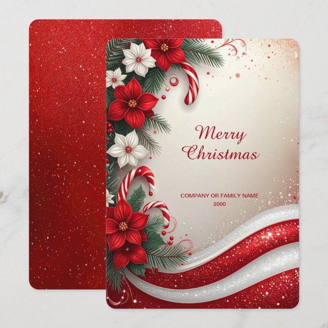 Carte de Noël avec Canne à Sucre Fleurie (Devant / Derrière)