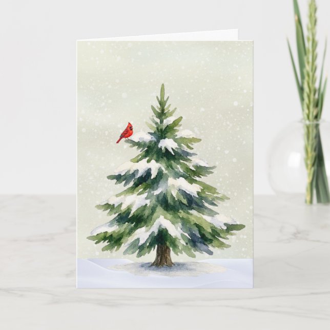 Carte de Noël avec Cardinal sur l'Arbre (Devant)