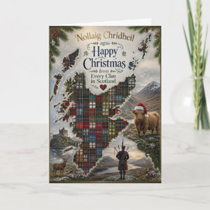Carte de Noël avec carte de l'Écosse tartan