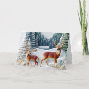 Carte de Noël avec cerfs dans un paysage enneigé