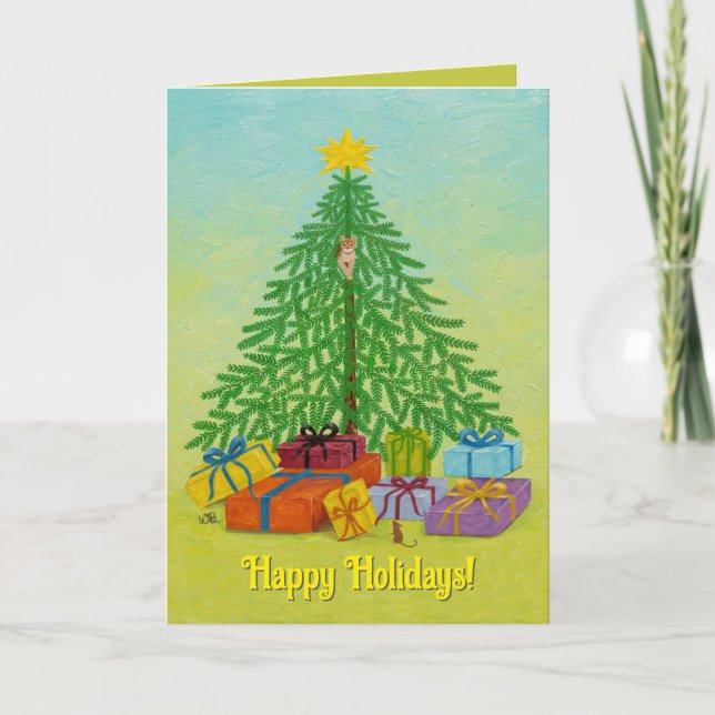 Carte de Noël avec chat et souris (Devant)