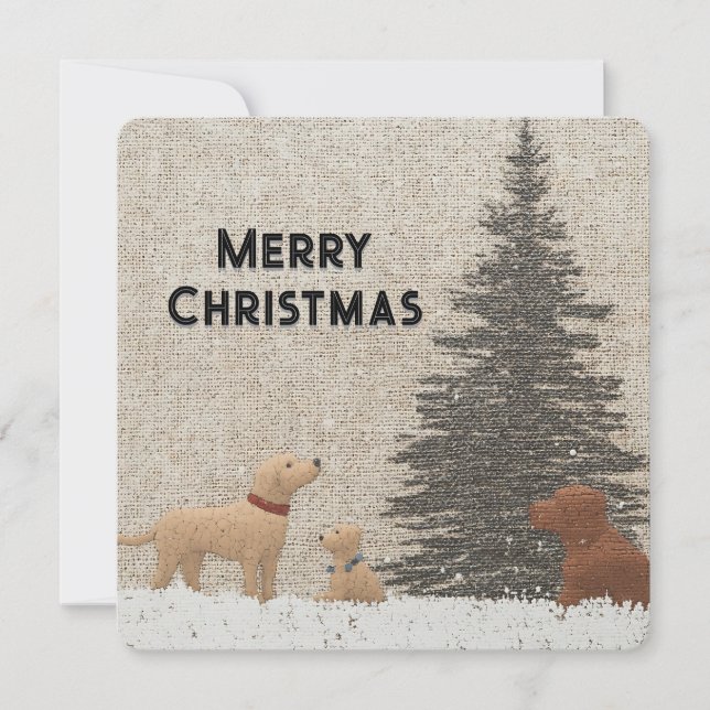 Carte de Noël avec Chiens & Arbre Couleur Neutre (Devant)