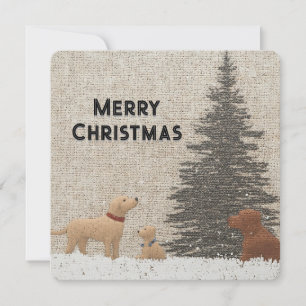 Carte de Noël avec Chiens & Arbre Couleur Neutre
