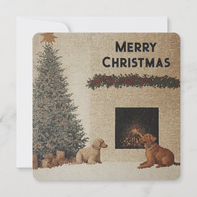 Carte de Noël avec Chiens & Cheminée Couleurs Neut (Devant)