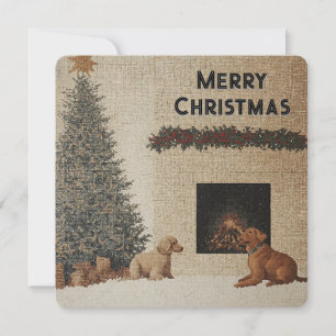 Carte de Noël avec Chiens & Cheminée Couleurs Neut