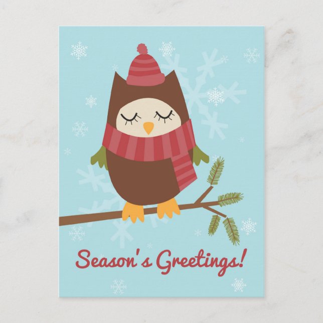Carte de Noël avec chouette sur branche de pin (Devant)