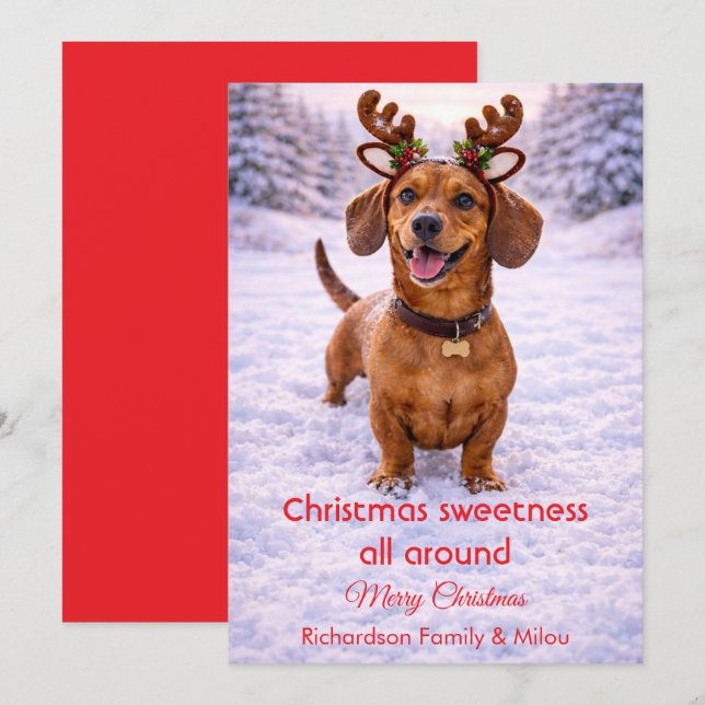 Carte de Noël avec citation douce de chien mignon  (Devant / Derrière)