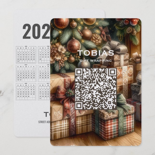 Carte de Noël avec code QR pour calendrier 2027 (Devant / Derrière)