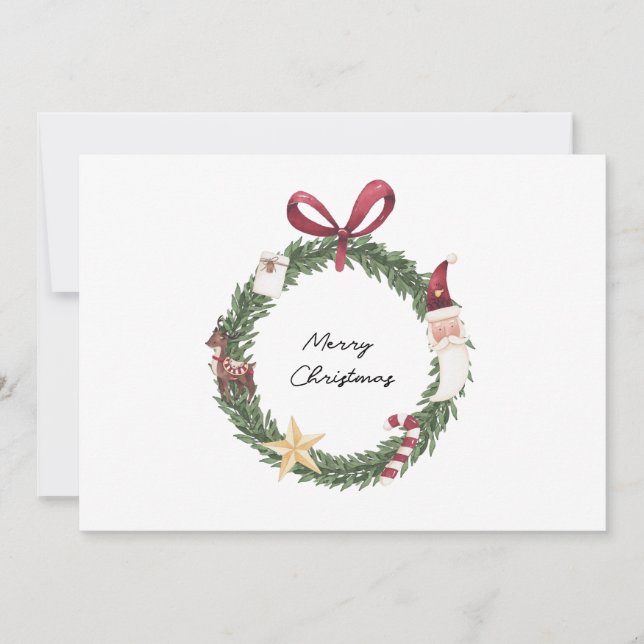 Carte de Noël avec couronne d'aquarelle (Devant)