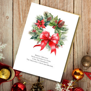 Carte de Noël avec couronne de Noël et ruban rouge