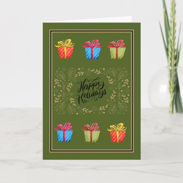 Carte de Noël avec des cadeaux en vert (Devant)