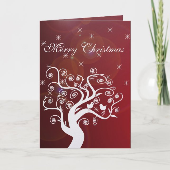 Carte de Noël avec des oiseaux mignons blancs tour (Devant)