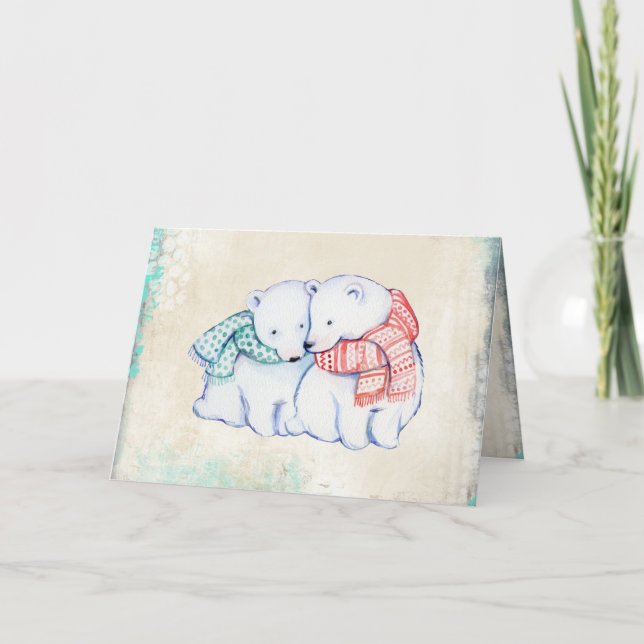 Carte de Noël avec des ours polaires en écharpes (Devant)