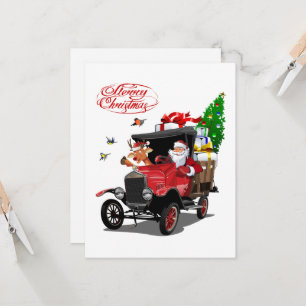 Carte de Noël avec dessin animé Père Noël et cerf