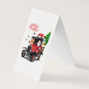 Carte de Noël avec dessin animé Père Noël et cerf