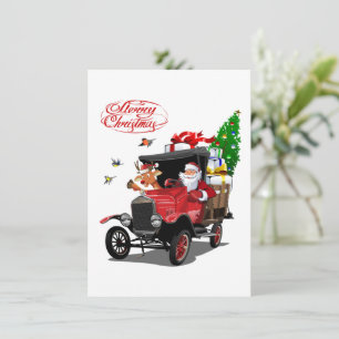 Carte de Noël avec dessin animé Père Noël et cerf