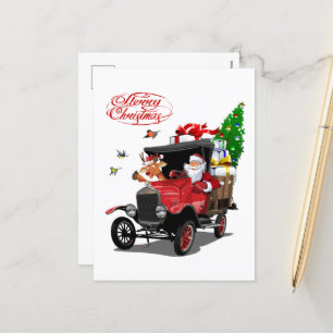 Carte de Noël avec dessin animé Père Noël et cerf
