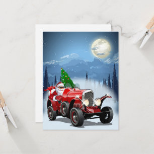 Carte de Noël avec dessin animé voiture rétro & co