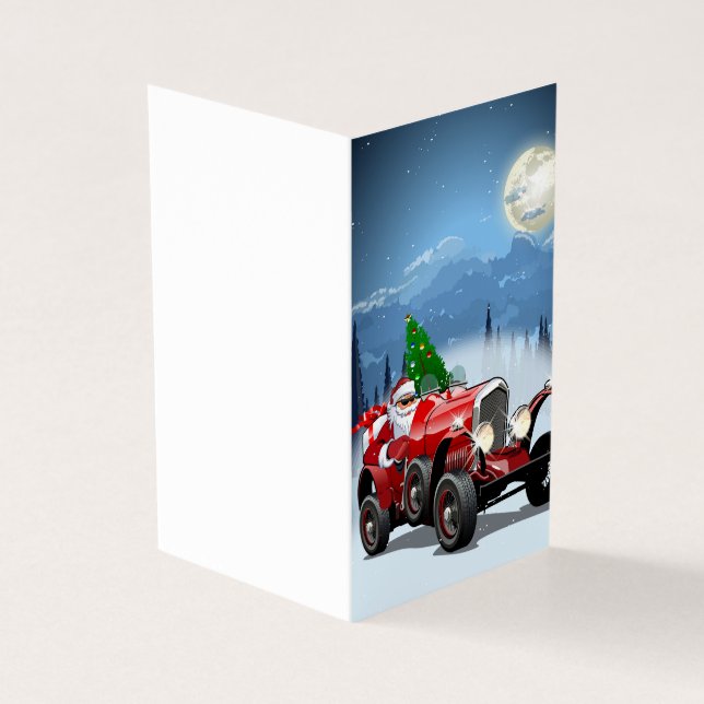 Carte de Noël avec dessin animé voiture rétro & co (Outside)