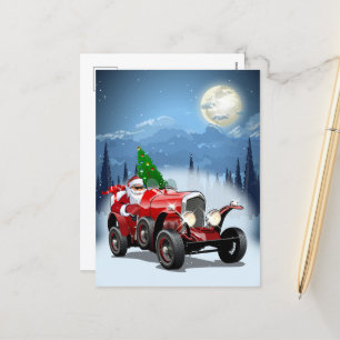 Carte de Noël avec dessin animé voiture rétro & co
