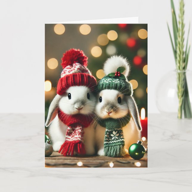 Carte de Noël avec deux lapins (Devant)