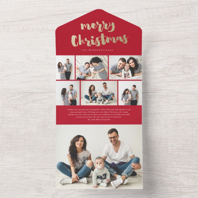 Carte de Noël avec écriture dorée pour photo de fê (À l'intérieur)