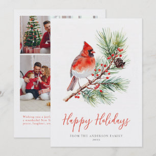 Carte de Noël avec Famille et Cardinal à l'Aquarel