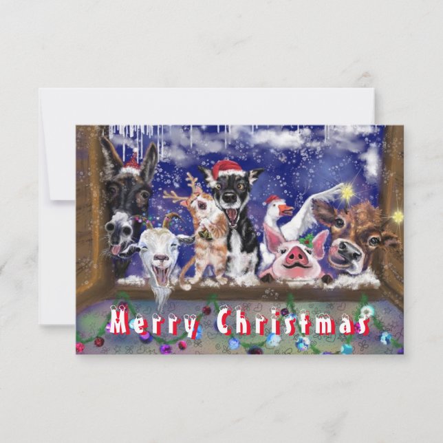 Carte de Noël avec Fête Animale Amusante (Devant)