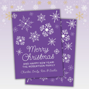 Carte de Noël avec flocons de neige violets et bla