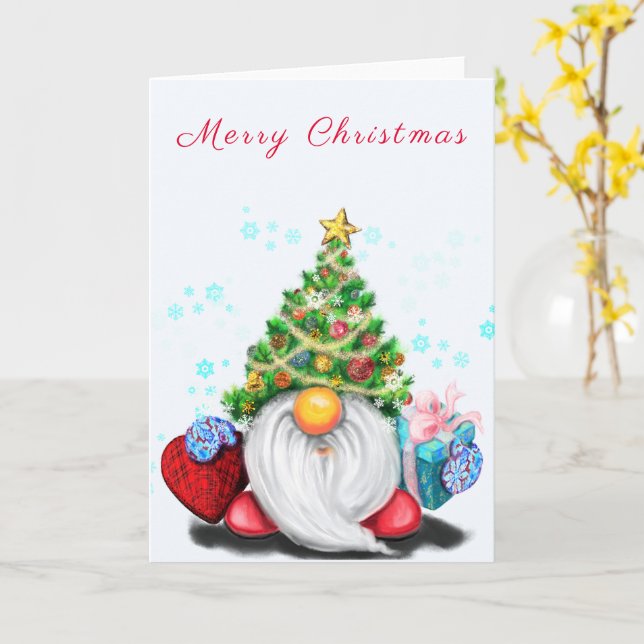 Carte de Noël avec Gnome Mignon (Fleur jaune)