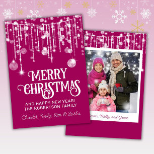 Carte de Noël avec guirlande rose et blanche