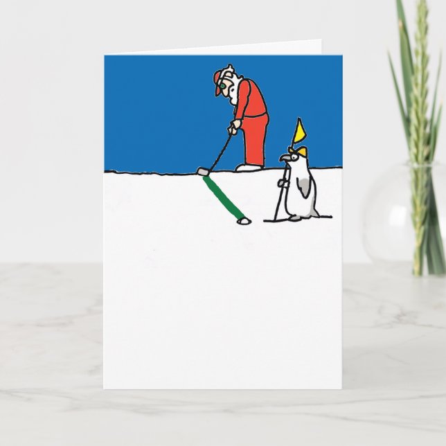 Carte de Noël avec illustration Père Noël de golf (Devant)