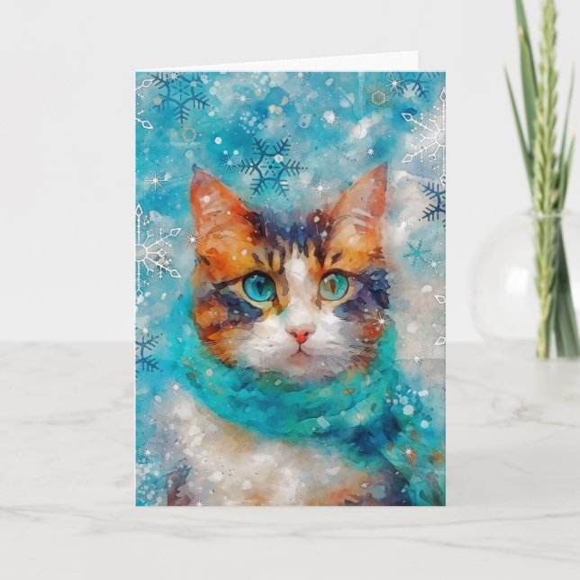 Carte de Noël avec impression de chat en média mix (Devant)