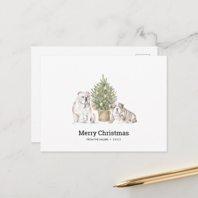 Carte de Noël avec la famille anglaise Bulldog (Devant/Arrière en situation)