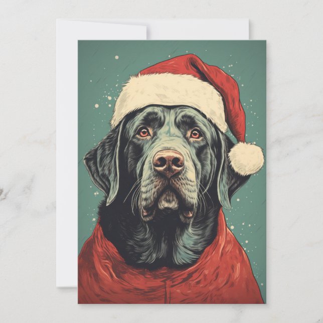 Carte de Noël avec Lab noir de Père Noël (Devant)