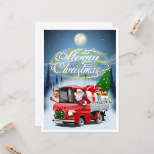 Carte de Noël avec le camion de Santa dessiné