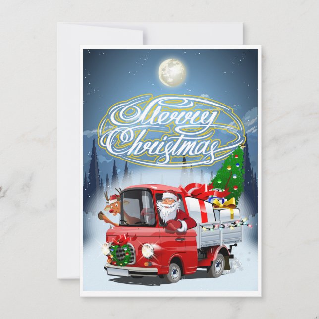 Carte de Noël avec le camion de Santa dessiné (Devant)