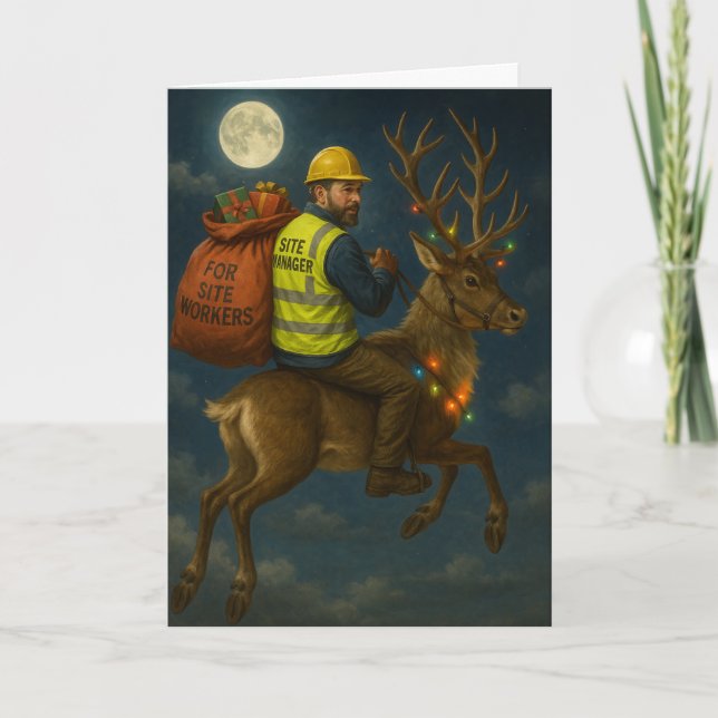 Carte de Noël avec le chef de chantier et un renne (Devant)