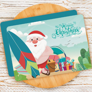 Carte de Noël avec le Père Noël à la plage